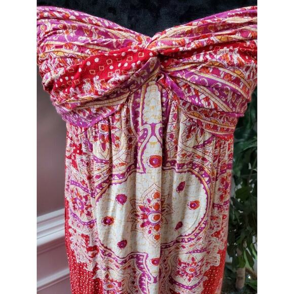 Angle Women's Red Floral 100% Rayon Off The Shoulder Long Maxi Dress Size M - Picture 3 of 12